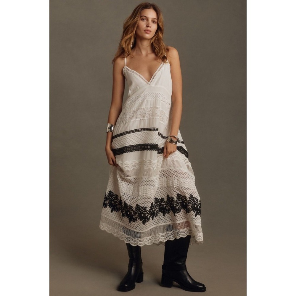 NWT Anthropologie Lace Tiered Maxi Dress White Black Boho Eyelet Size 3X Plus